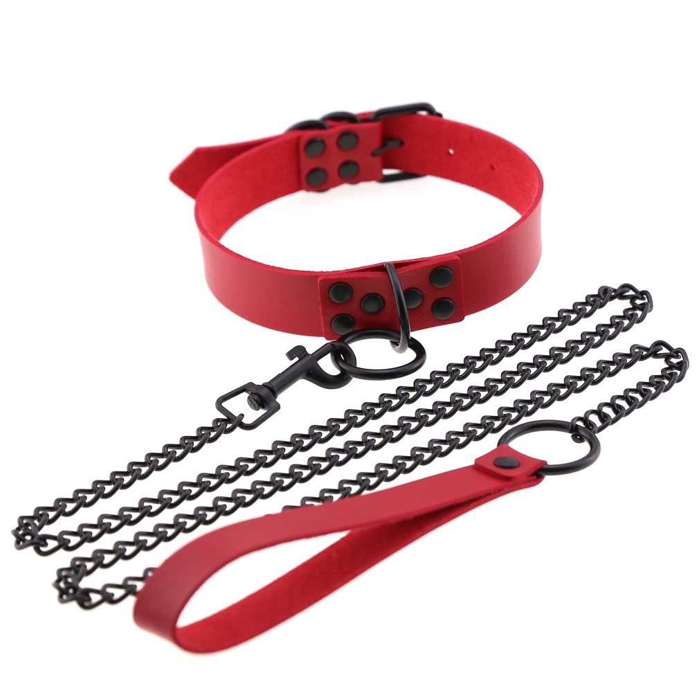 Best Dark Personality Leather Necklace Chain with big color variety Leash Black Studs for Adults - Nikita Studio