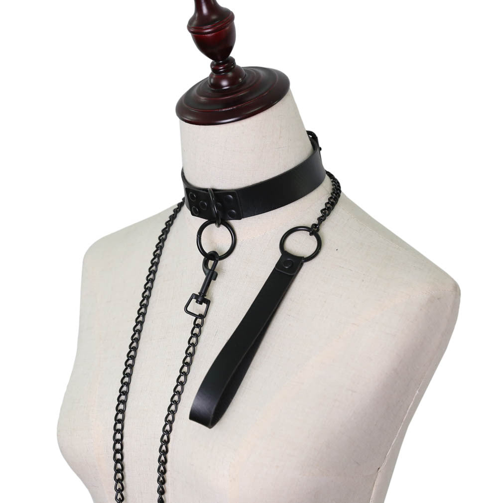 Best Dark Personality Leather Necklace Chain with big color variety Leash Black Studs for Adults - Nikita Studio