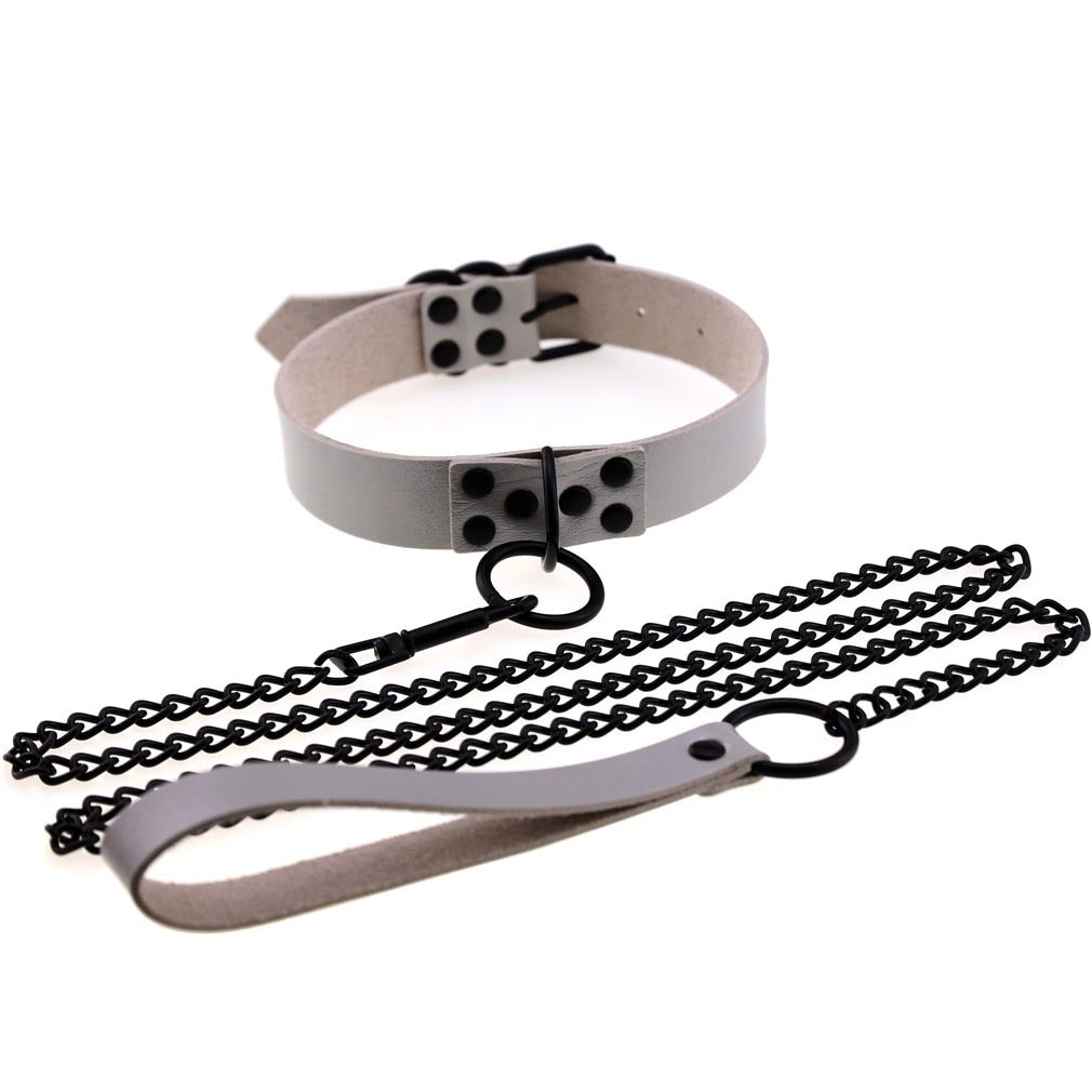 Best Dark Personality Leather Necklace Chain with big color variety Leash Black Studs for Adults - Nikita Studio