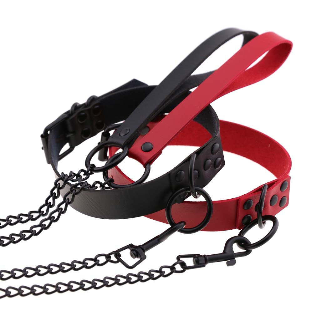 Best Dark Personality Leather Necklace Chain with big color variety Leash Black Studs for Adults - Nikita Studio