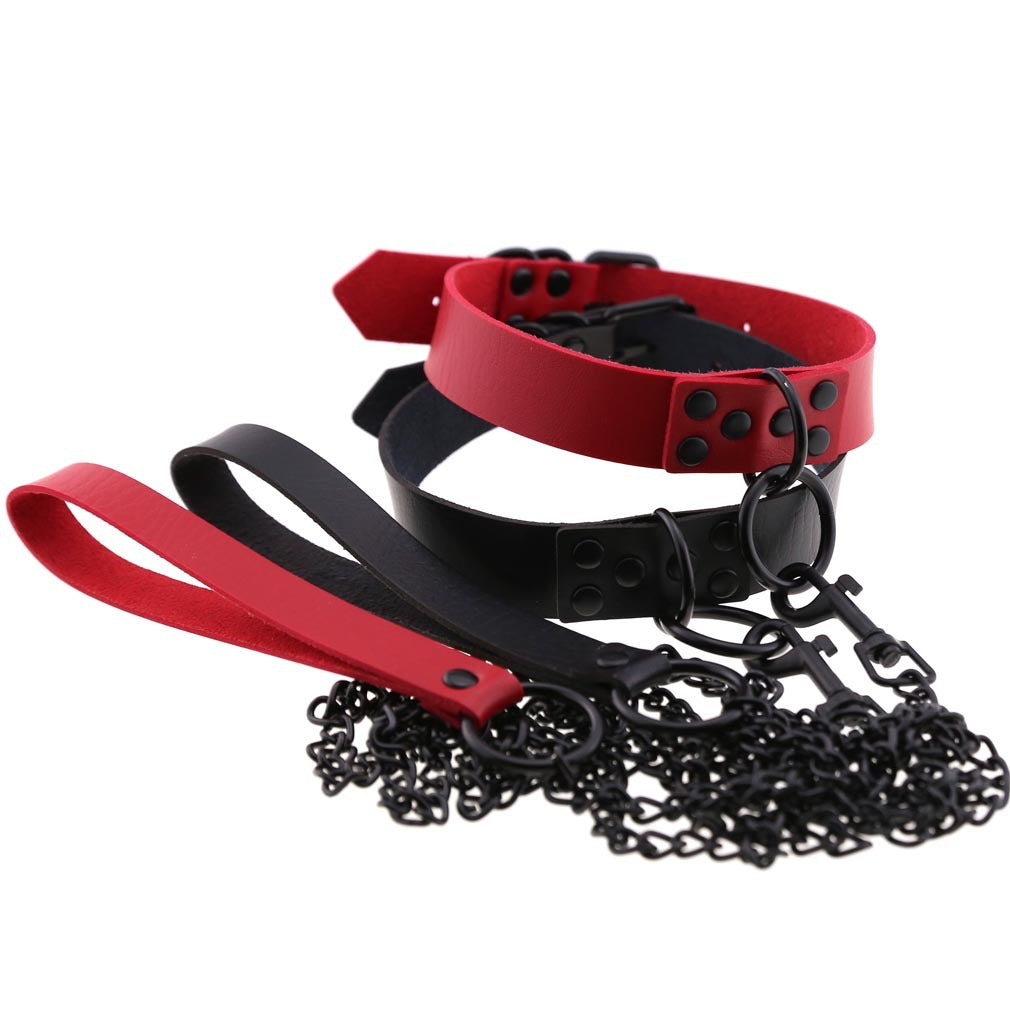 Best Dark Personality Leather Necklace Chain with big color variety Leash Black Studs for Adults - Nikita Studio