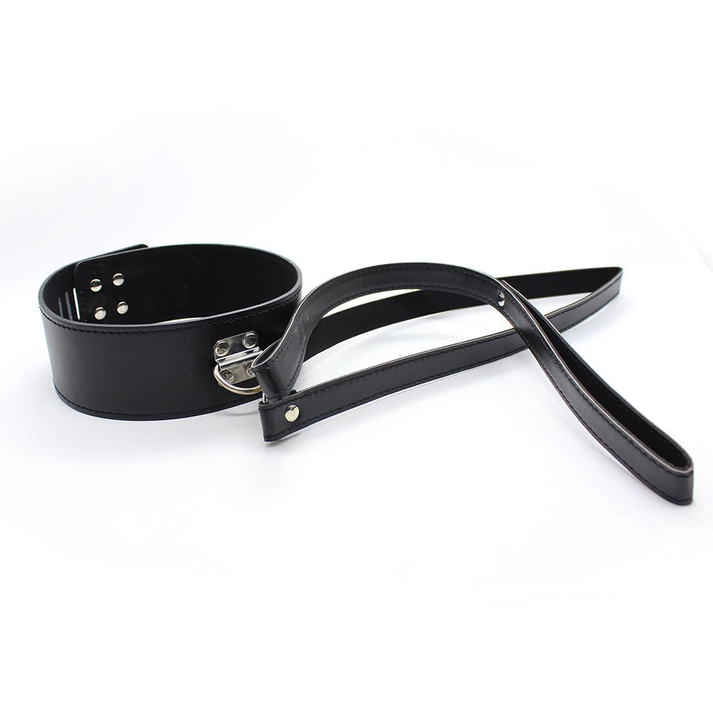 Best Toy Black Leather Bondage Lock Collar Strap for Adults - Nikita Studio